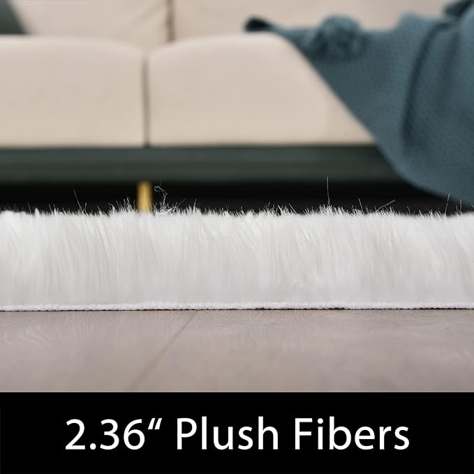 Latepis 10x14 Area Rugs White Faux Fur Washable Super Large Rug - Image 3