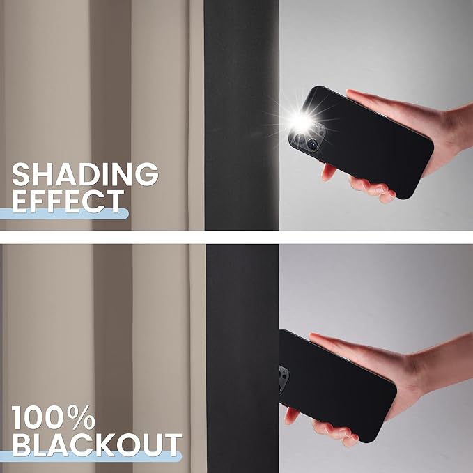 SimpleHome Natural 100% Blackout Curtains Room Darkening Living Room 54L | - Image 4