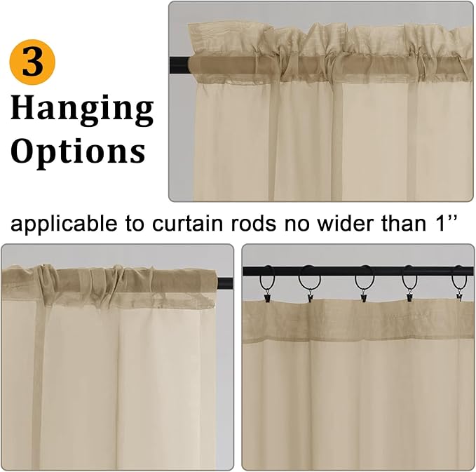 Gwine Taupe Sheer Curtains 96 Inches Long 2 Panels, Elegant Window Treatments - Image 4