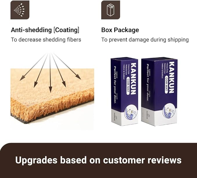 KANKUN Coco Coir Door Mat with Heavy Duty Backing, Welcome Doormat (17" x 30"), Doormat Entrance Anti Shedding (Plain - 2Pack)