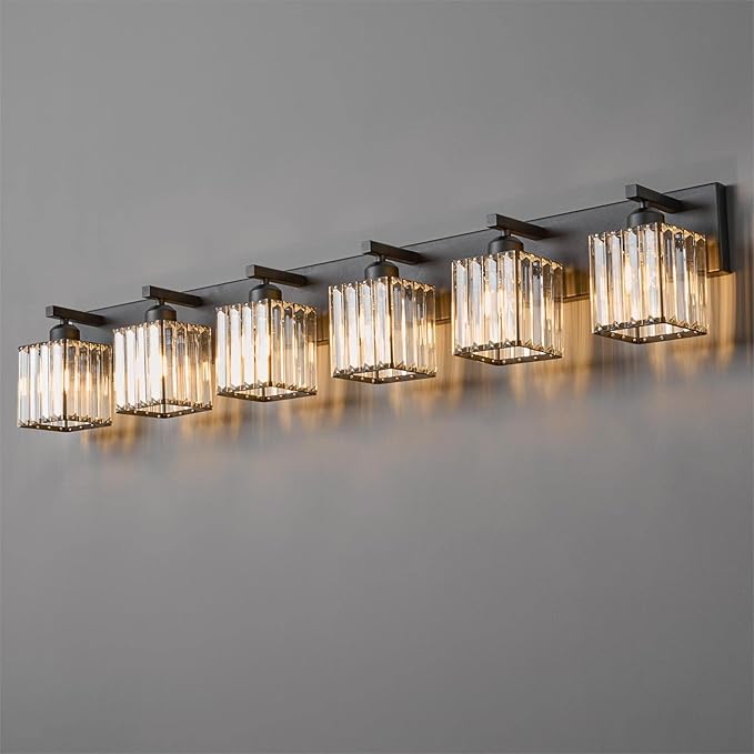 Modern Black Crystal Bathroom Vanity Light - 6-Lights Wall Light Fixtures