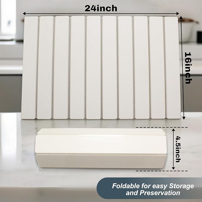 Large Stone Dish Drying Mats for Kitchen Counter, Quick Dry Absorbent Collapsible Dish Drying Mat,Diatomaceous Earth Mats for Dishes Bottles Cups,Match Any Countertop,White 24 * 16inch