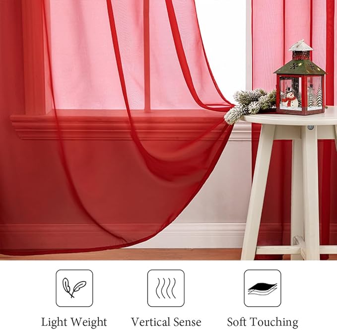 MIULEE 2 Panels Red Sheer Christmas Window Curtains 54 X 96 Inches | Solid Color - Image 6
