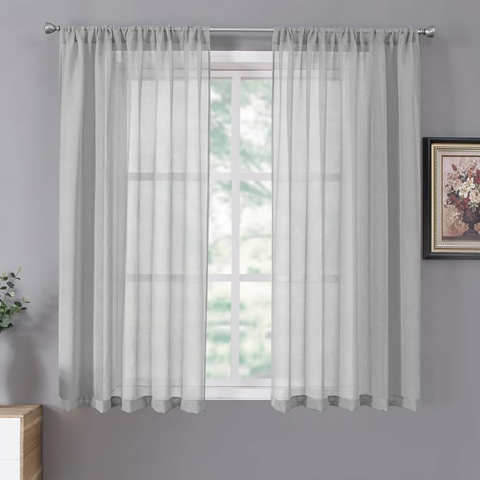 Tollpiz Short Sheer Curtain Linen Textured Bedroom Curtains Sheer Light by Tollpiz