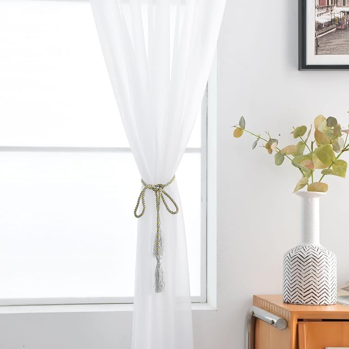 SpaceDresser Basic Rod Pocket Sheer Voile Window Curtain Liners White 2 Panels - Image 4
