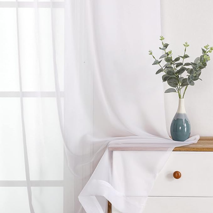 White Sheer Curtains 120 Inches Long 2 Panels Set, Airy Lightweight Sheer White - Image 6