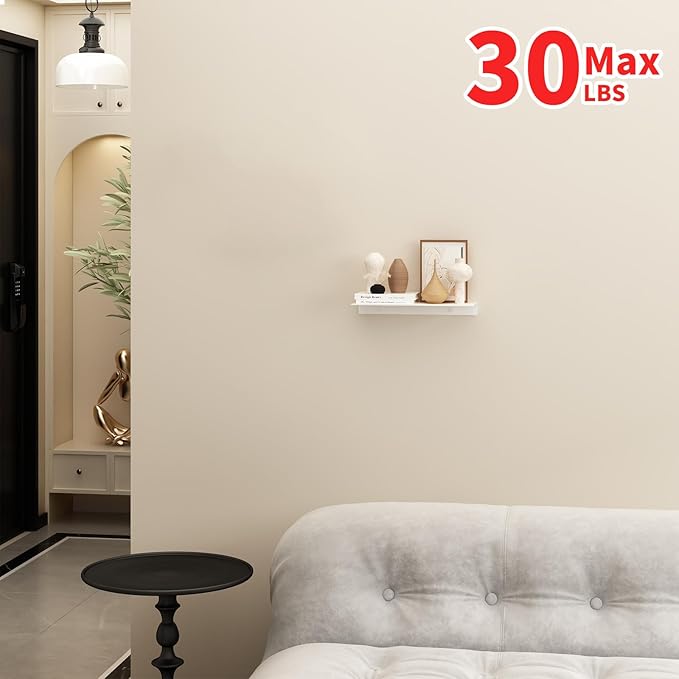 JOOM White Metal Floating Shelf - Floating Shelf, Small Bathroom Shelf, Display Shelves for Wall Storage (12 in)