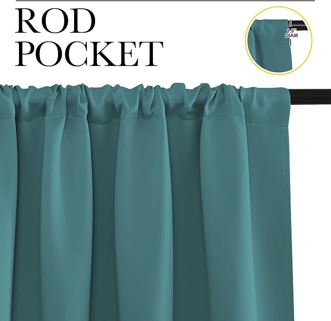 NICETOWN Bedroom Window Curtain Panels, Sea Teal, 2 Panels, 62 in x 72 in - Image 2