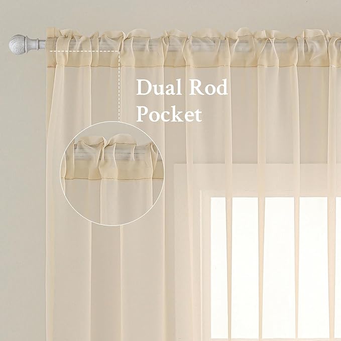 MIULEE 2 Panels Sheer Curtains for Living Room 54 X 96 Inches Cream | Window - Image 2