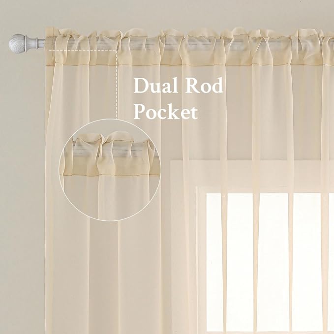 MIULEE 2 Panels Sheer Curtains for Living Room 54 X 72 Inches Cream | Window - Image 2