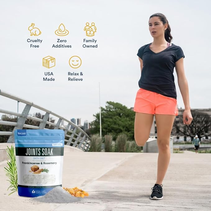 Joints Soak Bath Salt 32 Ounces Epsom Salt with Natural Rosemary, Frankincense and Peppermint Essential Oils Plus Vitamin C in BPA Free Pouch with Easy Press-Lock Seal