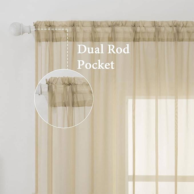 MIULEE 2 Panels Sheer Curtains for Living Room 54 X 120 Inches Beige | Window - Image 2