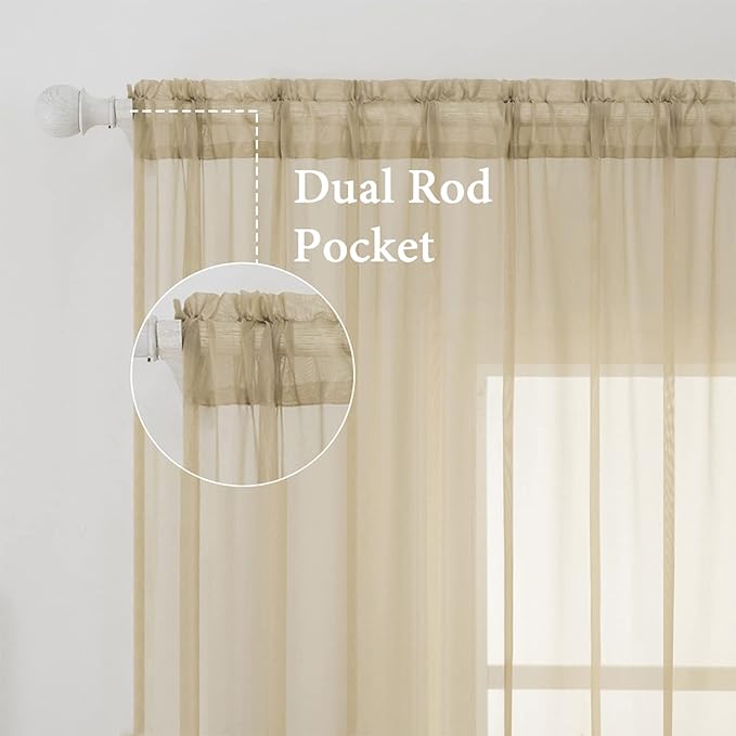 MIULEE 2 Panels Sheer Curtains for Living Room 54 X 84 Inches Beige | Window - Image 2
