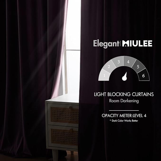 MIULEE Lavender Velvet Curtains 52x90 inches Luxury Blackout Curtains | Thermal - Image 5