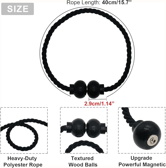 6 Pack Magnetic Curtain Tiebacks Modern Handmade Rope Curtain Tie Backs - Image 3