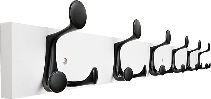 SKOLOO 39-Inch White Wood Coat Rack Wall Mount with 6 Triple Hooks - Ideal for Family Entrances, Classrooms, and Pet Supplies Storage - Perfect Coat Hooks for Wall