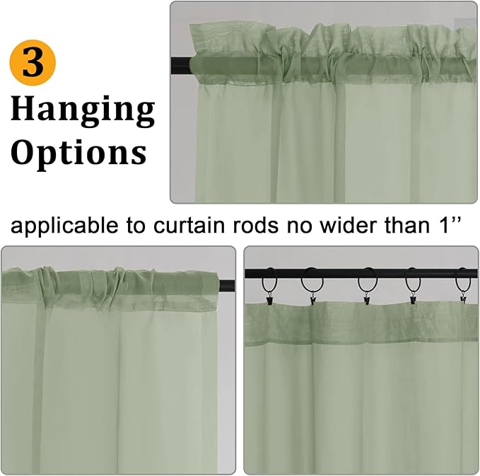 Gwine Sage Green Sheer Curtains 63 Inch Length - Image 3
