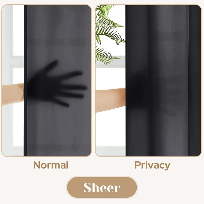 HOMEIDEAS Halloween Non-See-Through Black Privacy Sheer Curtains, 52 X 54 - Image 3