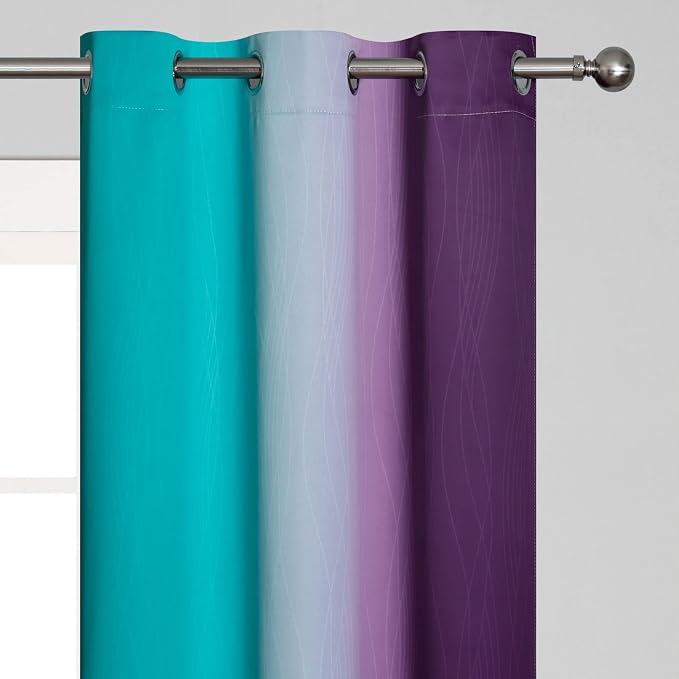 Estelar Textiler Ombre Teal and Purple Blackout Curtains 72 Inch Length 2 panels - Image 4