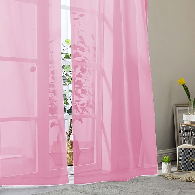 Pink Sheer Curtains 84 Inches Long 2 Panels, Soft Airy Light Filtering Curtains - Image 9