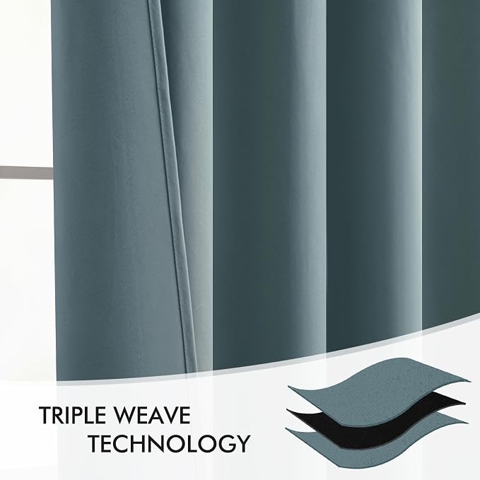 MIULEE Greyish Blue Back Tab Blackout Curtains 63 Inch Length 2 Panels Set - Image 7