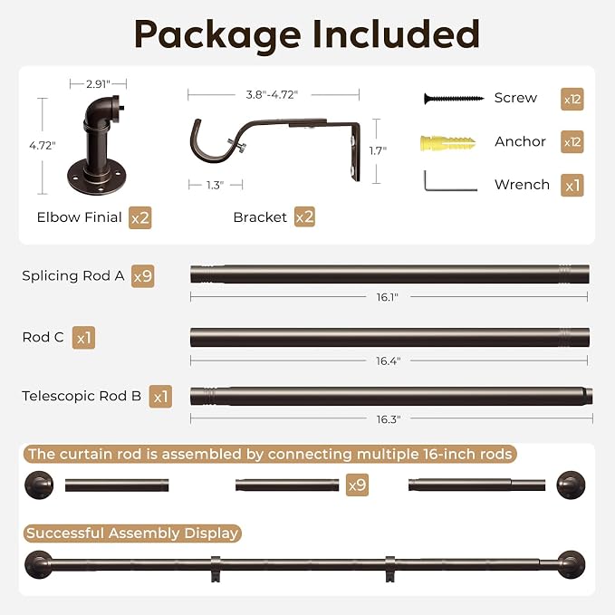Zeerobee Curtain Rods for Windows 144 to 168, 1 Inch Industrial Wrap Around - Image 7