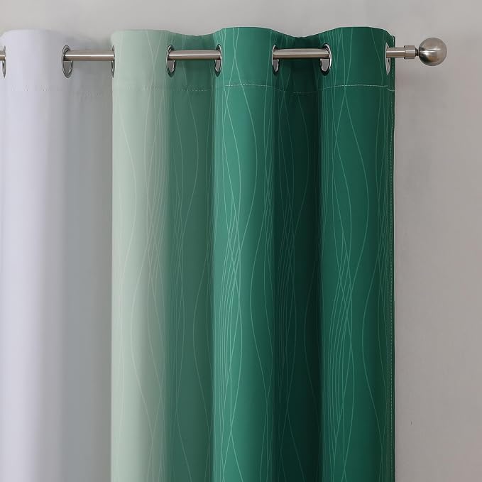 Estelar Textiler Green and Greyish White Blackout Curtains, Full Light Blocking - Image 4