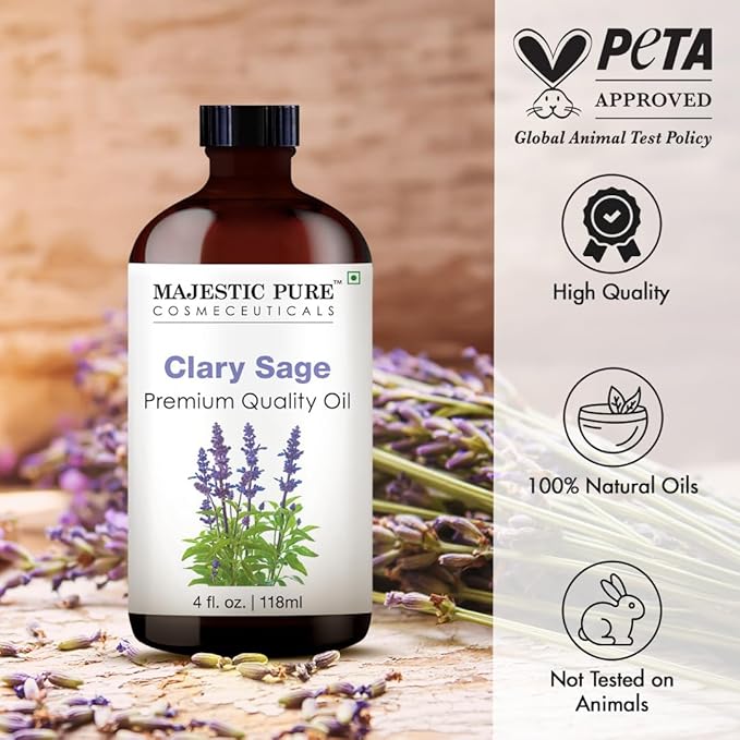 Majestic Pure Clary Sage Essential Oil with Glass Dropper - Huge 4 Fl Oz - 100% Pure and Natural Clary Sage Oil - Premium Grade Essential Oils for Diffuser, Aromatherapy, Soap and Candle Making