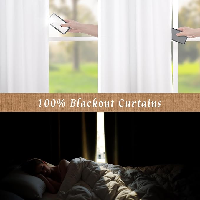 100% White Blackout Curtains for Bedroom, 63 Inches Polyester Textured Thermal - Image 3