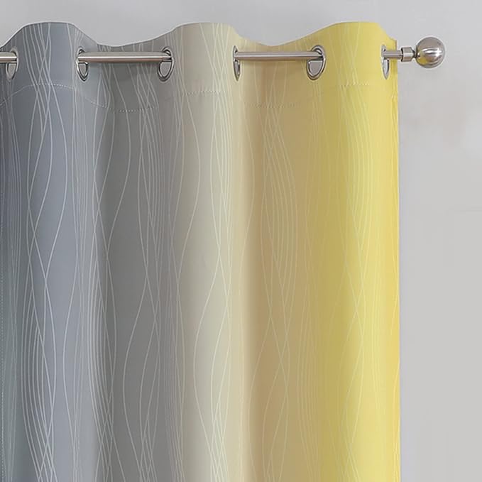 Ombre Gray and Yellow Blackout Curtains 63 Inch Length 2 panels, Full Room - Image 4
