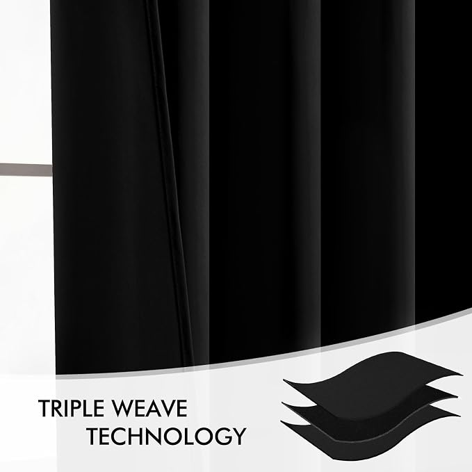 MIULEE Black Back Tab Blackout Curtains 52x100 Inch Length 2 Panels Set | Rod - Image 7