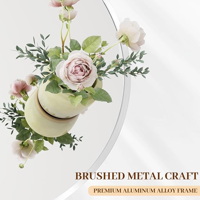 BEAUTYPEAK 20 Inch Round Mirror, Metal Frame Circle Mirror, Wall Mounted for Entryway, Bathroom, Vanity, Living Room, White