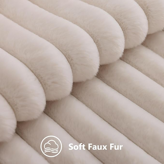 decorUhome Fall Faux Fur Throw Pillow Covers 20x20 Set of 2 Beige | Decorative - Image 2
