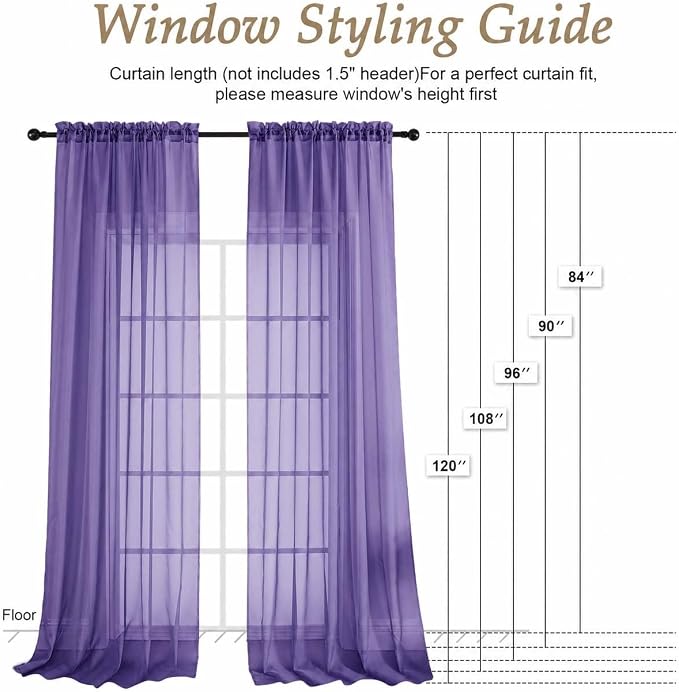 Purple Bedroom Curtains 2 Panel Sets 90 Inch Length, 59 Inch Extra Wide Light - Image 2