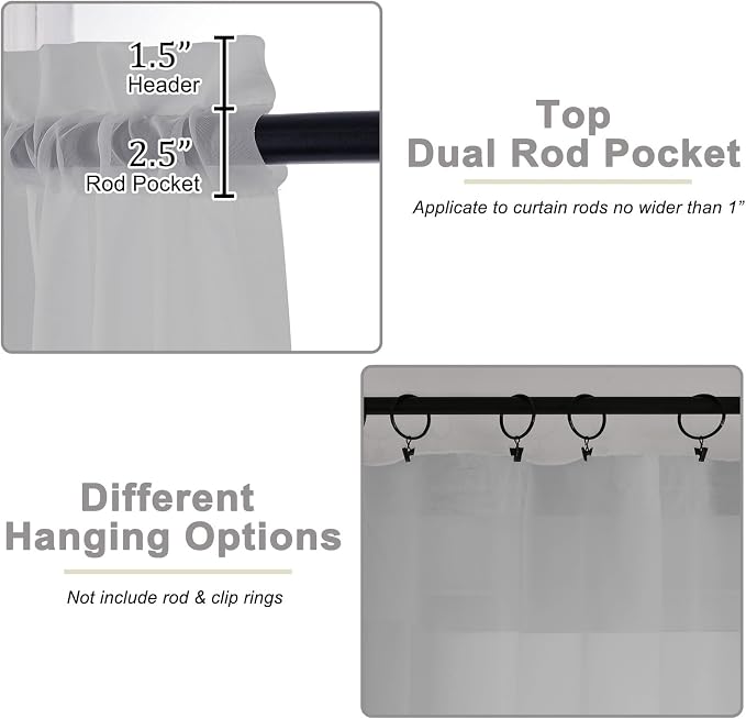 Light Grey Valances for Windows, Light Grey Sheer Curtains 14 Inch Length 2 - Image 4