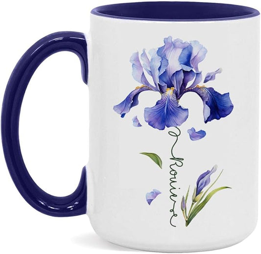 Customized Iris Flower Lover Cup, Custom Name Flower Ceramic Mug, Novelty Flower Themed Accent Cup 11oz 15oz, Personalized Iris Design Coffee Mug, Gift For Girlfriend Women
