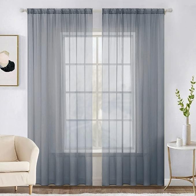 MIULEE 2 Panels Sheer Curtains for Living Room 54X96 Inch Dark Grey | Window by MIULEE