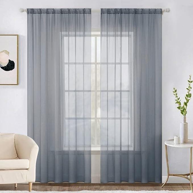 MIULEE 2 Panels Sheer Curtains for Living Room 54X72 Inch Dark Grey | Window by MIULEE