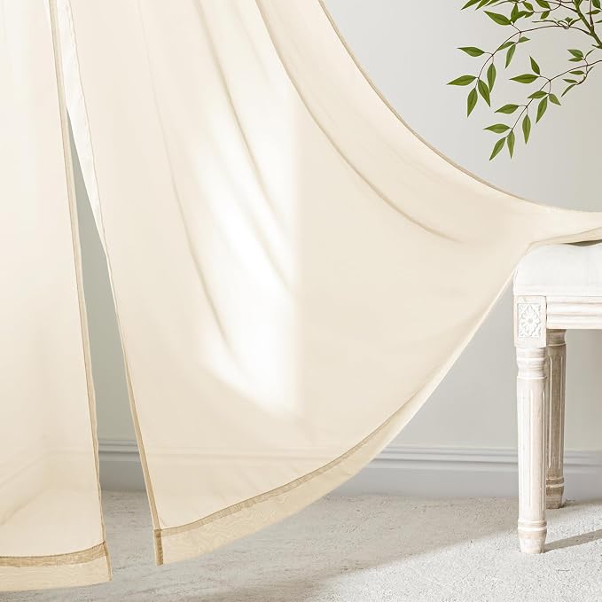 MIULEE Butter Cream Sheer Curtains 96 Inches Long 4 Panels 42 x 96 Inches | - Image 3