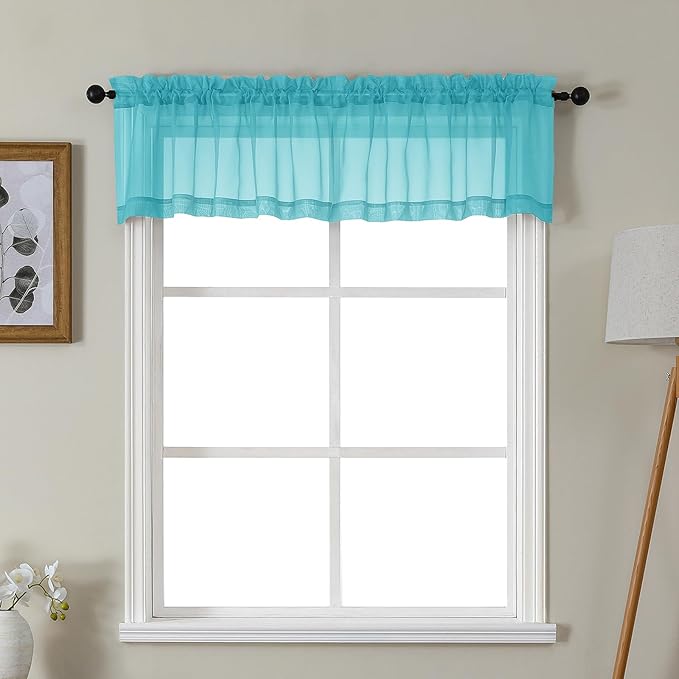 Gwine Turquoise Valances for Windows, Small Light Filtering Rod Pocket Cafe by Gwine