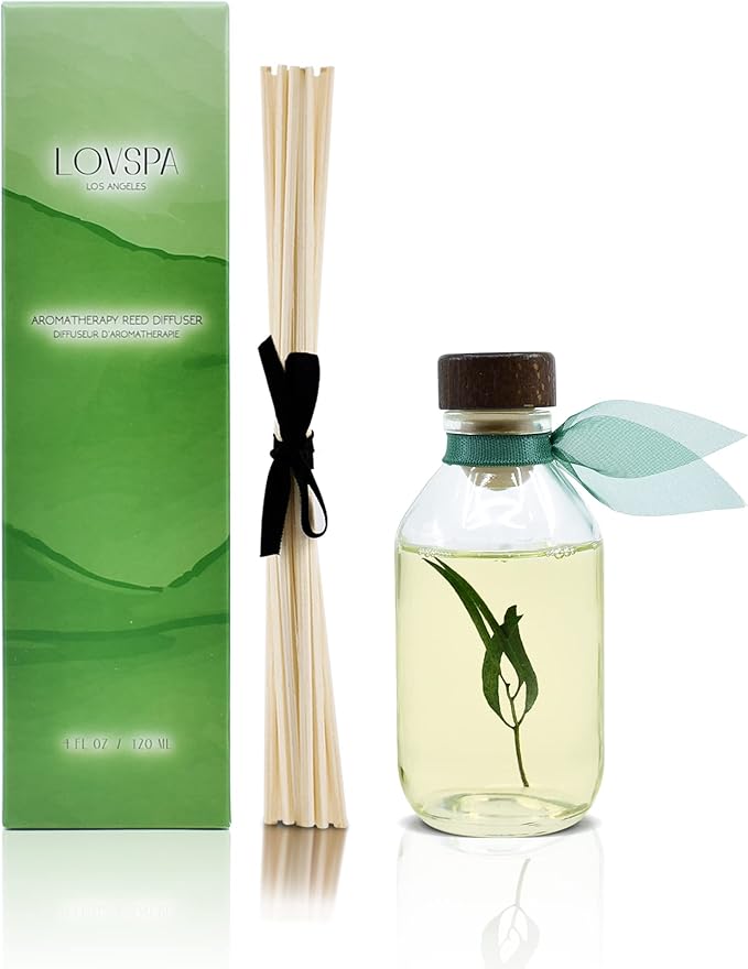 LOVSPA Reed Diffuser Set, Bamboo Citrus Scented Oil Diffuser with Sticks, Home Fragrance Accessories for Bathroom Shelf Decor, Aroma Diffusers for Home or Office Desk, USA Made