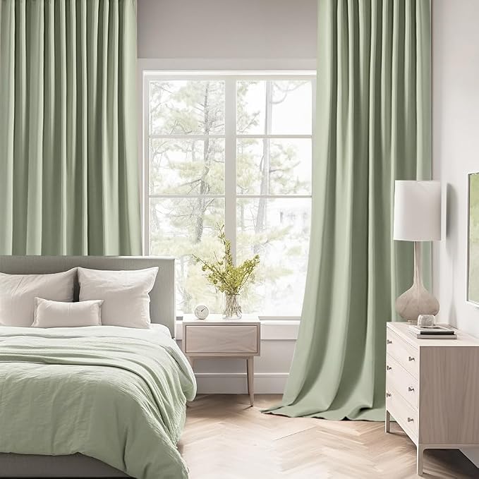 MIULEE Sage Green Back Tab Blackout Curtains 66x84 Inch Length 2 Panels Set | - Image 2