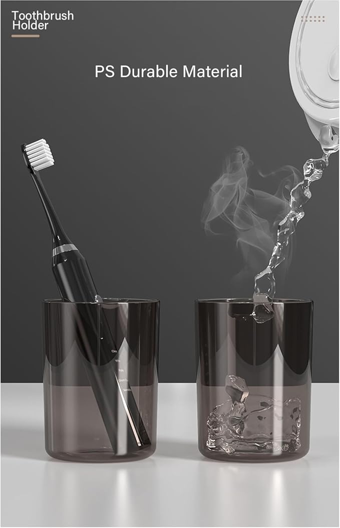 Toothbrush Holders Wall Mounted,Toothpaste Dispenser for Kids Hanging Adhesive Automatic Toothbrush Holders Bathroom Decor with Toothpaste Dispenser 2 Cups - Grey