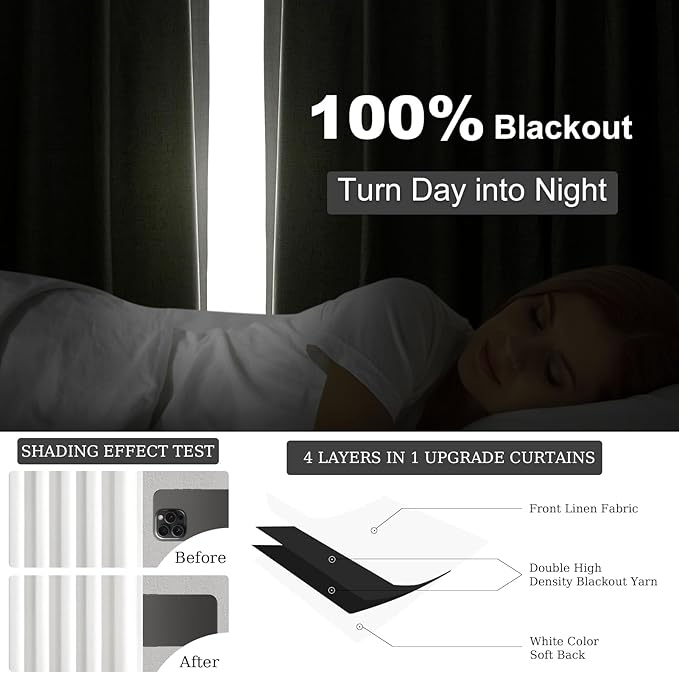 102 inch blackout curtains for Sliding door 2 Panels 100% Blackout Linen - Image 4