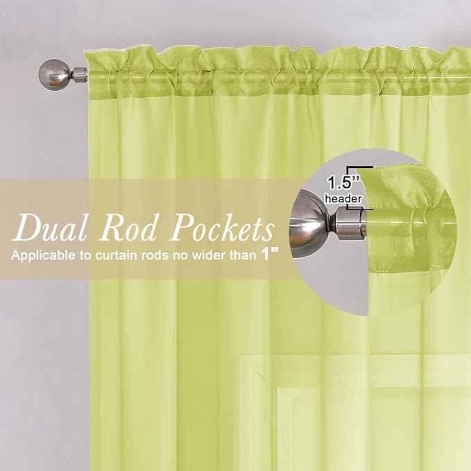 Lecloud Lemon Sheer Curtains 78 Inches Long 2 Panels, Solid Voile Dual Rod - Image 5