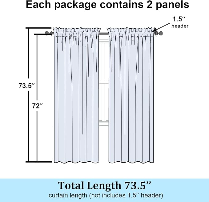 Simplebrand Cream Sheer Curtains 72 Inches Long 2 Panels - Image 8