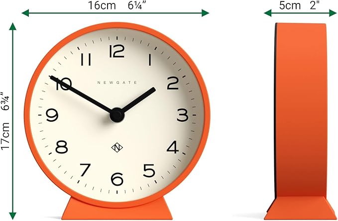 NEWGATE® M Mantel Echo Desk Clock | Modern Round Design | Pumpkin Orange | Easy to Read Numbers | Contemporary Style for Desk, Table, Shelf or Bedside