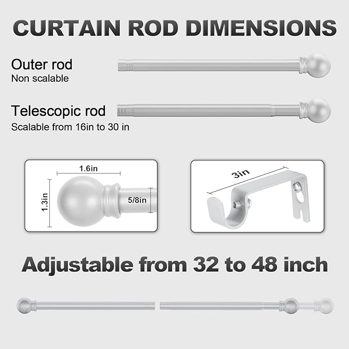 2 Pack Silver Curtain Rods for Bedroom - Image 3