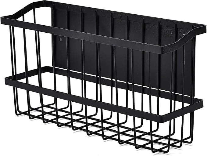 Magnetic Storage Basket, Black Magnetic Towel Basket with Strong Magnet for Kitchen Laundry Room Office School Organization and Home Dryer Ball Storage, 11.02"x3.15"x5.91"