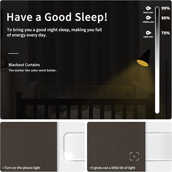 Easy-Going Blackout Curtains for Bedroom, Solid Thermal Insulated Grommet and Noise Reduction Window Drapes, Room Darkening Curtains for Living Room, 2 Panels(42x84 in, Coffee)